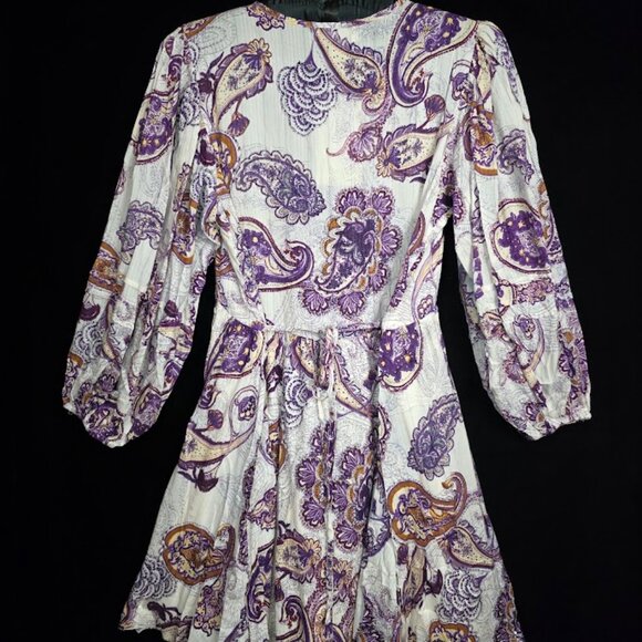 NWT BAND OF THE FREE Purple Paisley Long Sleeve Mini Dress M - Picture 9 of 15